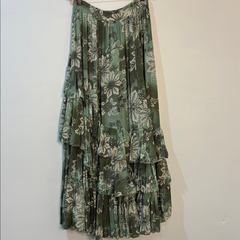 NWOT Free People Asymmetrical Floral Skirt in Green and Cream - Picture 3 of 4